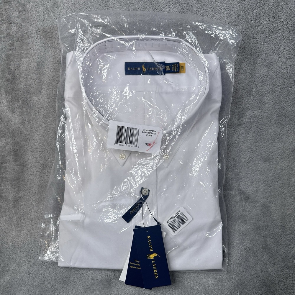 Polo Ralph Lauren Button Down Mens Long Sleeve Stretch Oxford White 3XLT NEW